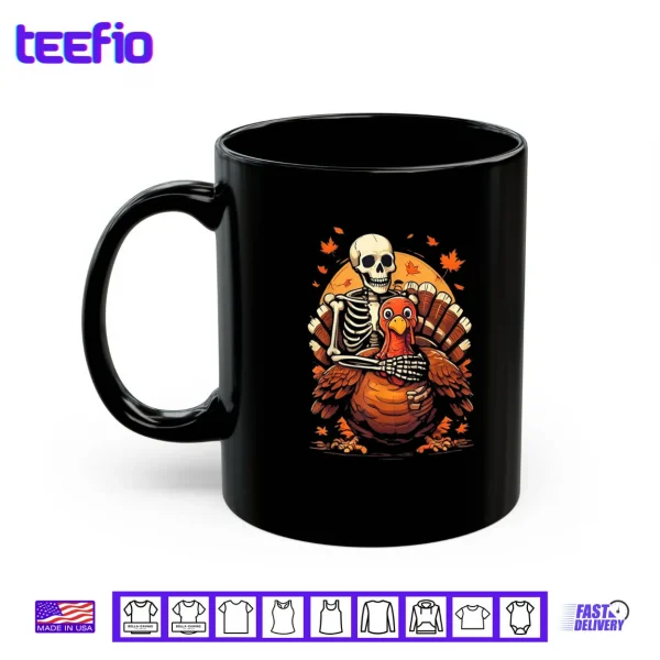 Mug Skeleton Hugging Turkey Thanksgiving Day Fall Autumn Shirt