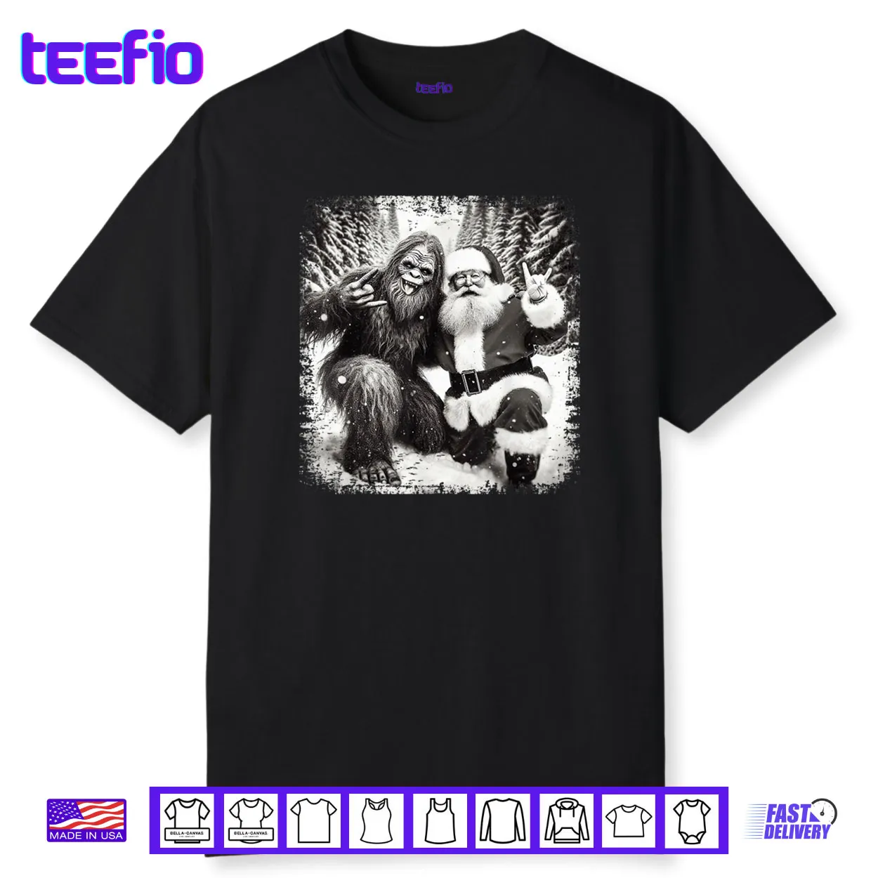 Santa with Bigfoot Christmas Lights Funny Sasquatch Believe Shirt Santa with Bigfoot Christmas Lights Funny Sasquatch Believe Shirt