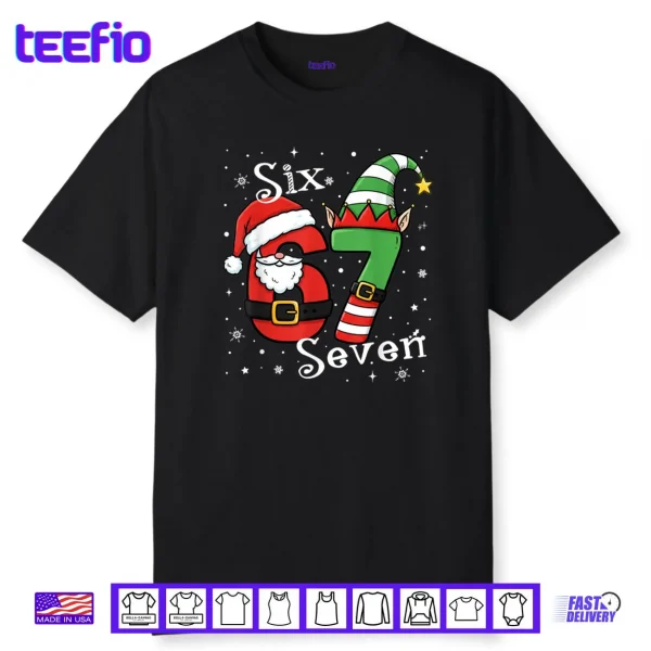 Six Seven 67 Meme 6 7 Elf Santa Christmas Pajamas Shirt