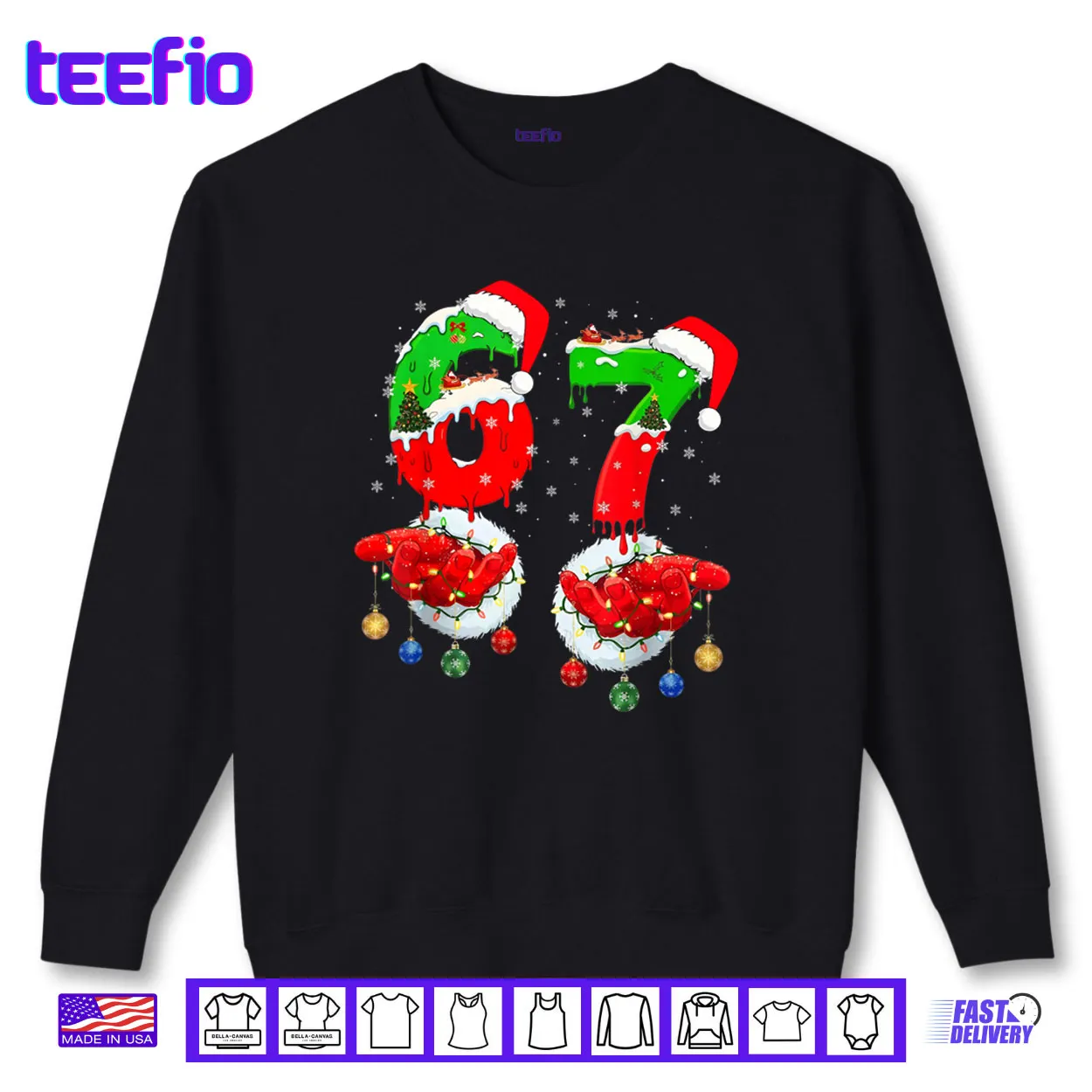 Six Seven 67 Meme 6 7 Christmas Santa Hand Shirt Six Seven 67 Meme 6 7 Christmas Santa Hand Shirt