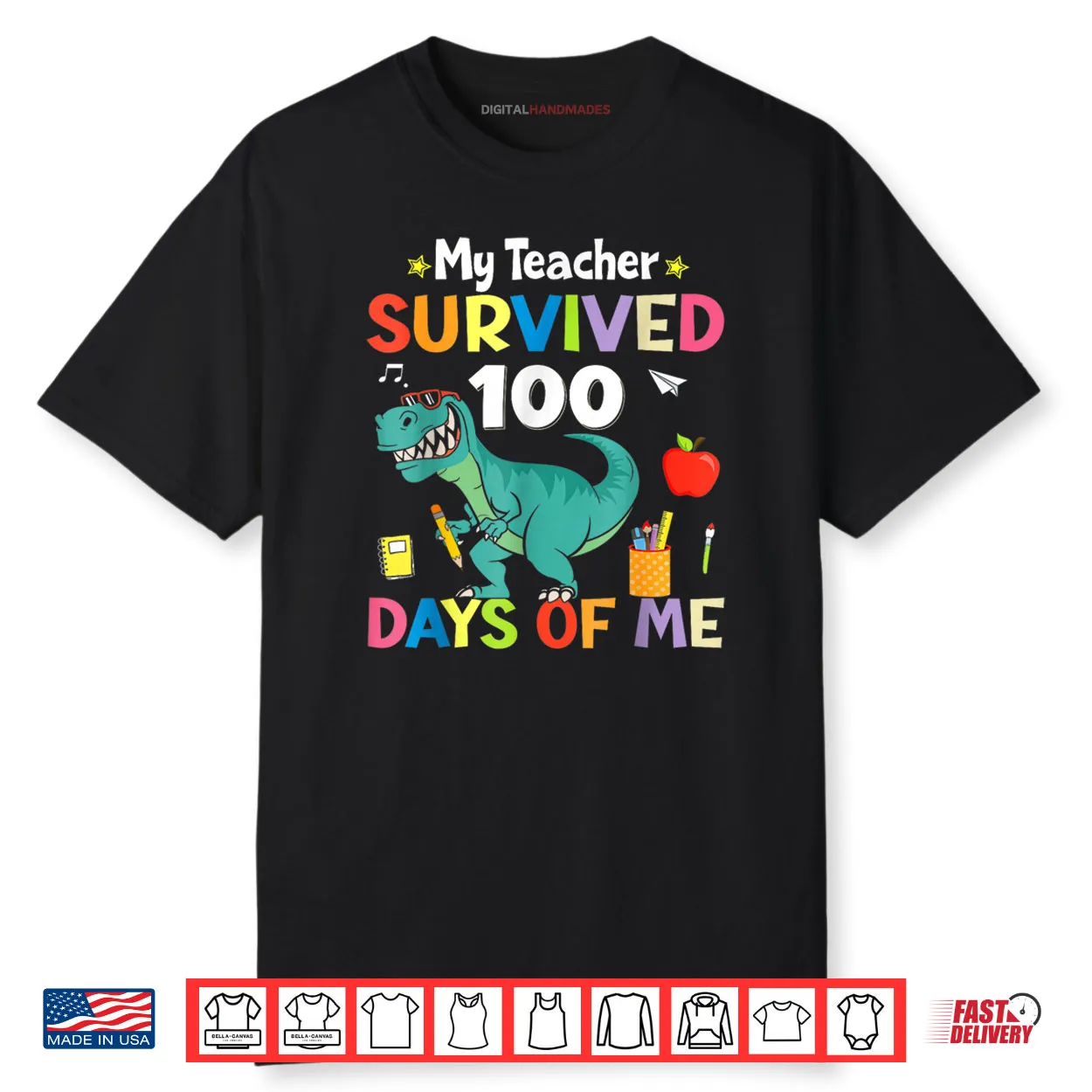 100th Day of School My Teacher Survived 100 Days Boys Dino Shirt