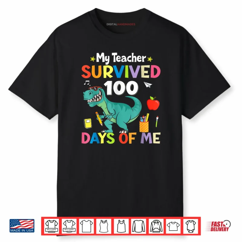 100th Day of School My Teacher Survived 100 Days Boys Dino Shirt