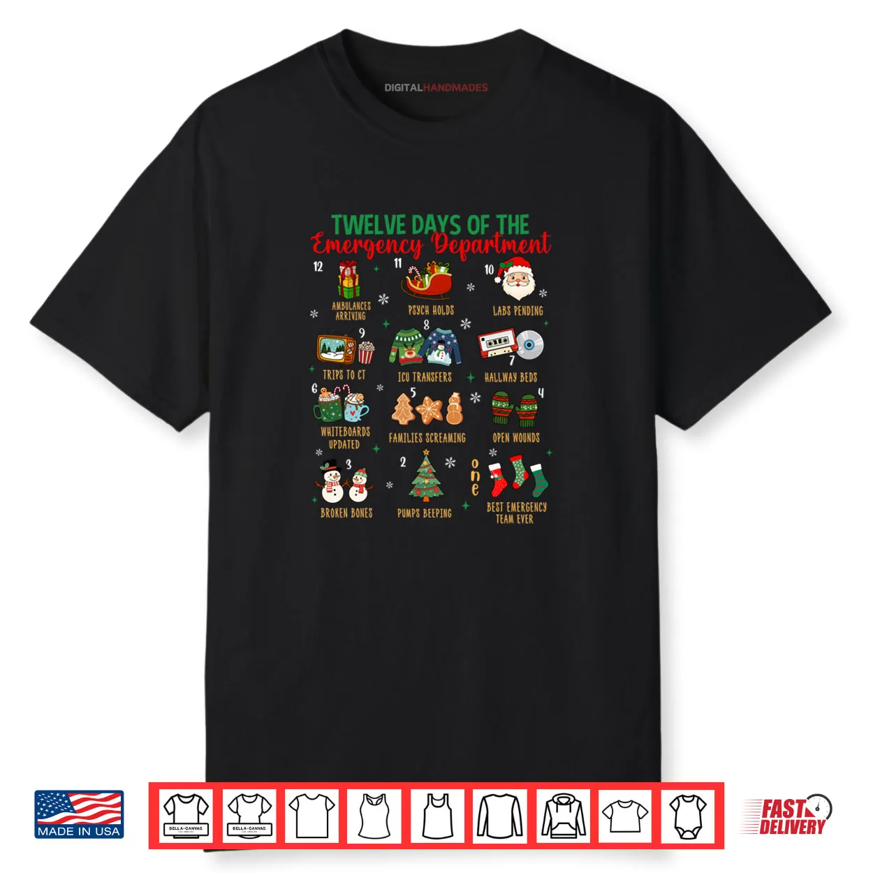 12 Days of an Emergency Department ER Nurse Christmas Xmas Shirt