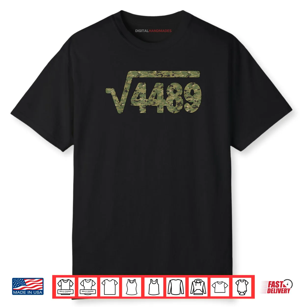 6 7 Army Pattern Meme Square Root 4489 Slang Math Teacher Shirt