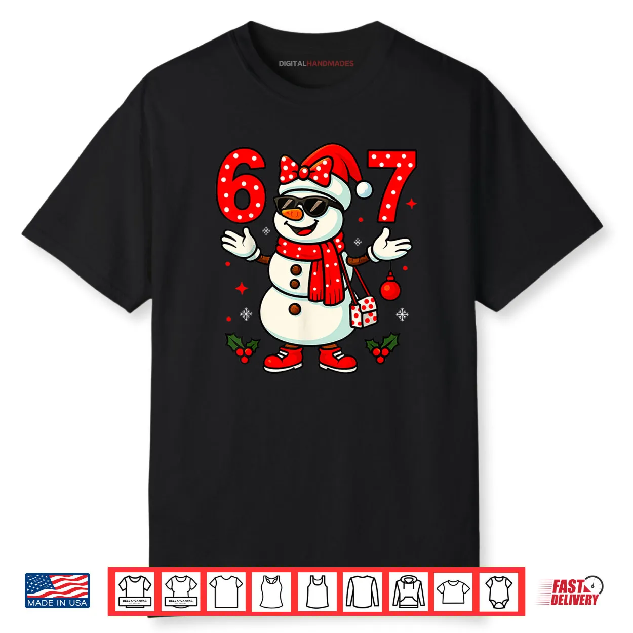 6 7 Christmas Women Bow Snowman six Seven Teacher Shirt