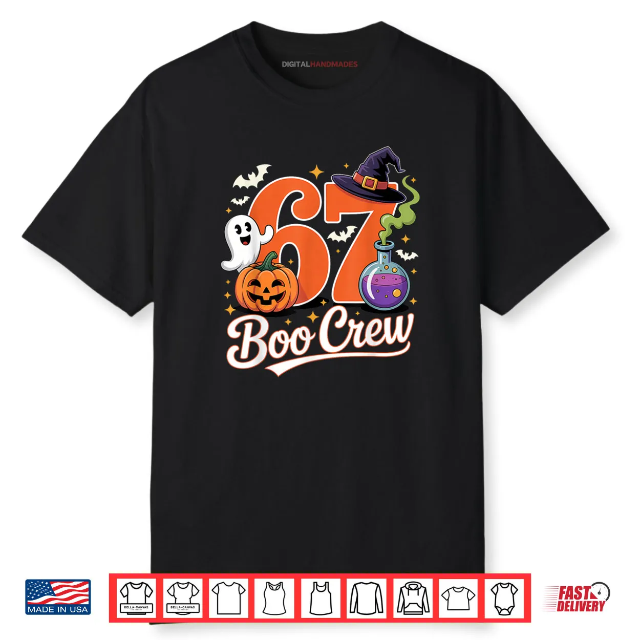 67 Boo Crew Funny Halloween Ghost Witch Pumpkin Spooky Squad Shirt