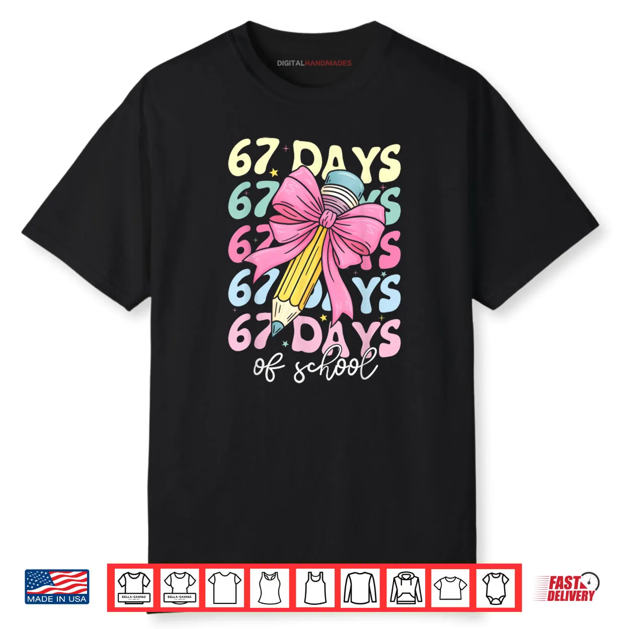 67 Days of School Girls Coquette Bow 67th Day of School Kids Shirt
