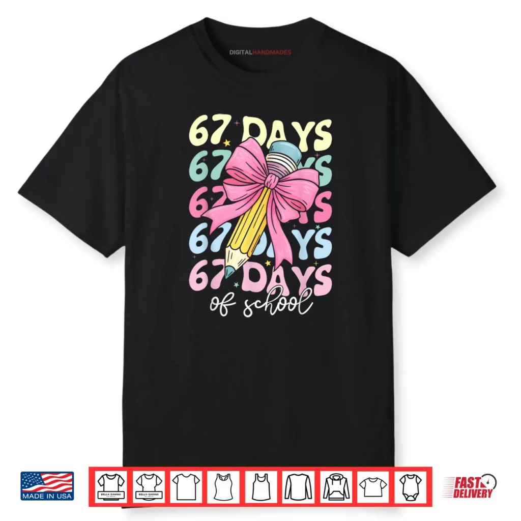 67 Days of School Girls Coquette Bow 67th Day of School Kids Shirt