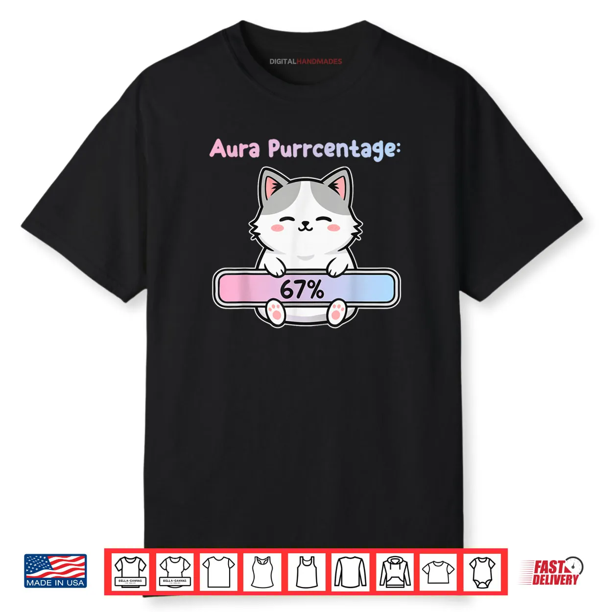 67 Funny Cat Aura Energy at Six Seven Meme Gen Z Alpha Shirt