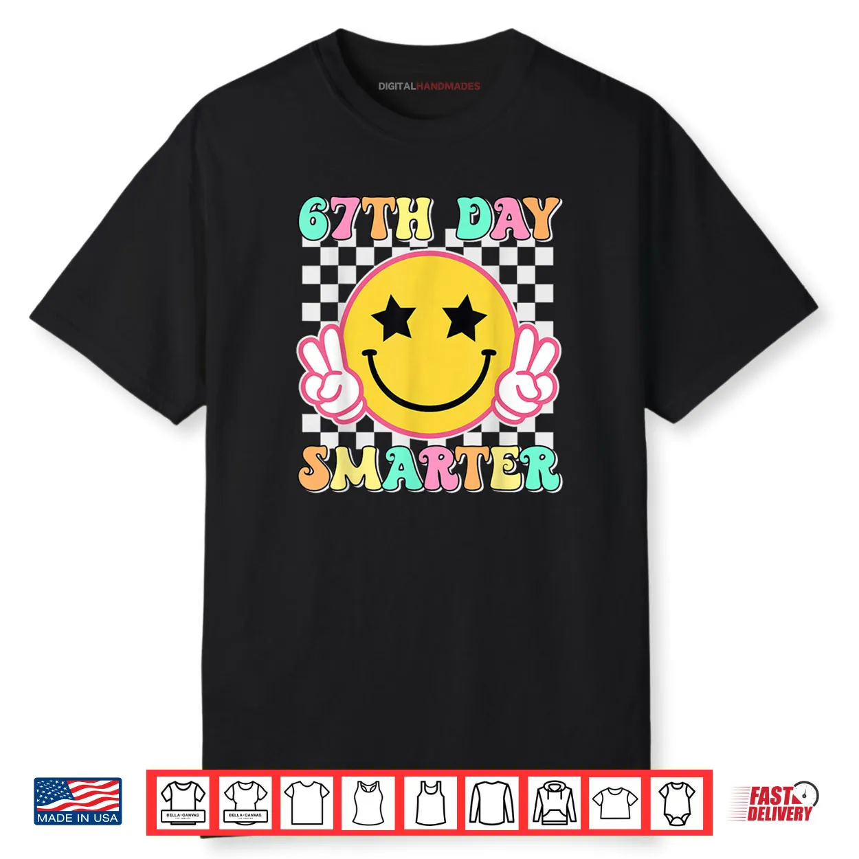 67th Day of School 67 Days Smarter Teacher Student Groovy Shirt