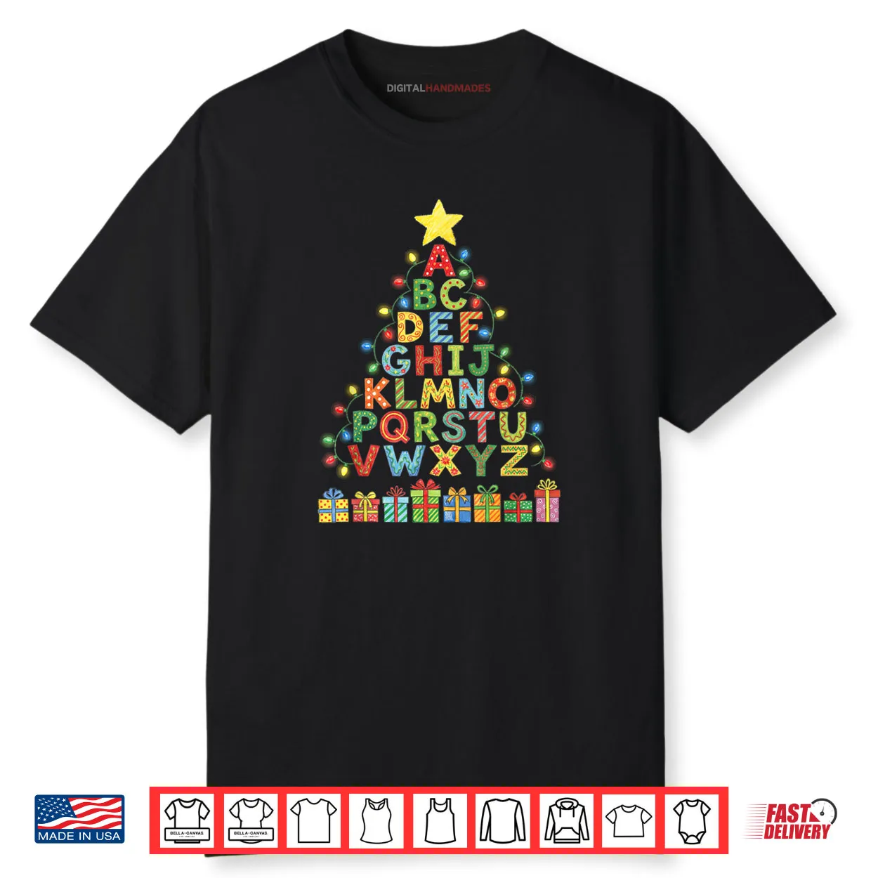 Alphabet Christmas Tree Graphic ABC A Z Teacher Shirt