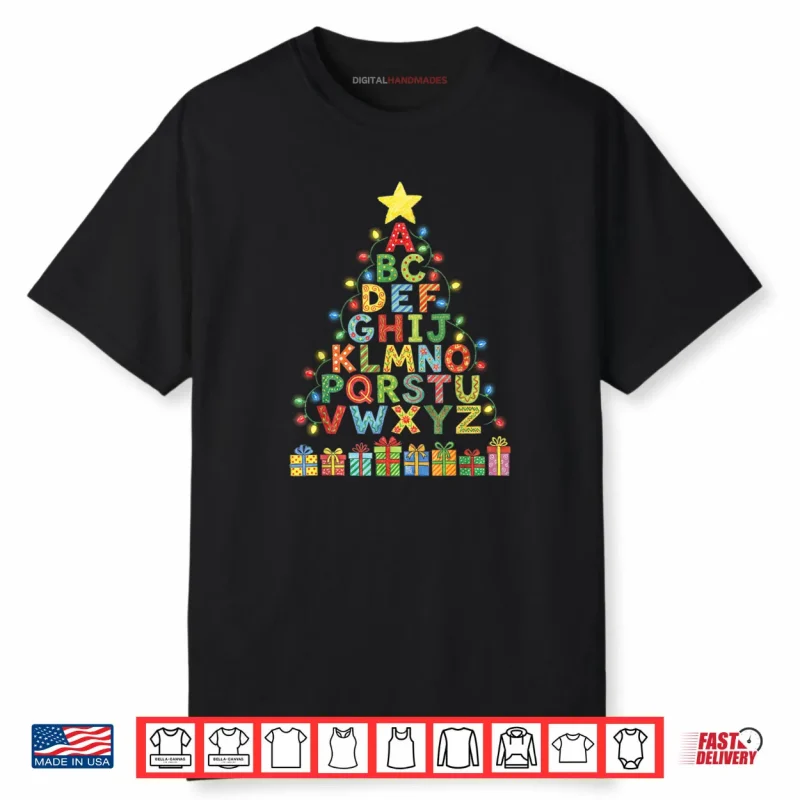 Alphabet Christmas Tree Graphic ABC A Z Teacher Shirt