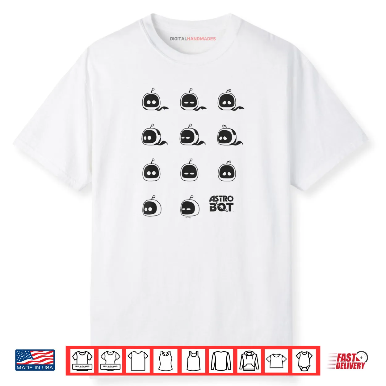 Astro Bot Character Faces Grid Video Game Shirt