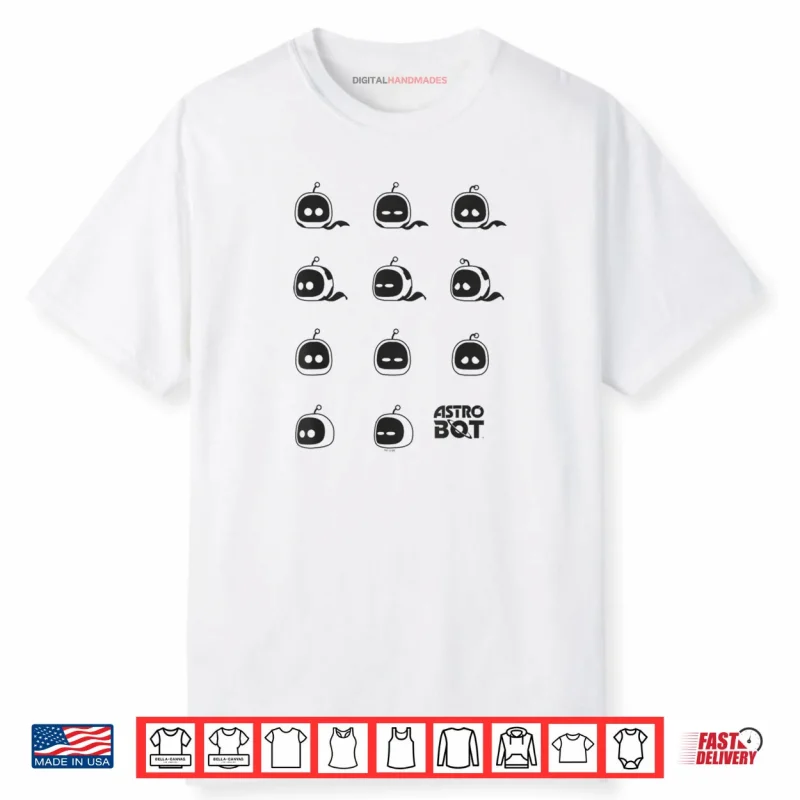 Astro Bot Character Faces Grid Video Game Shirt