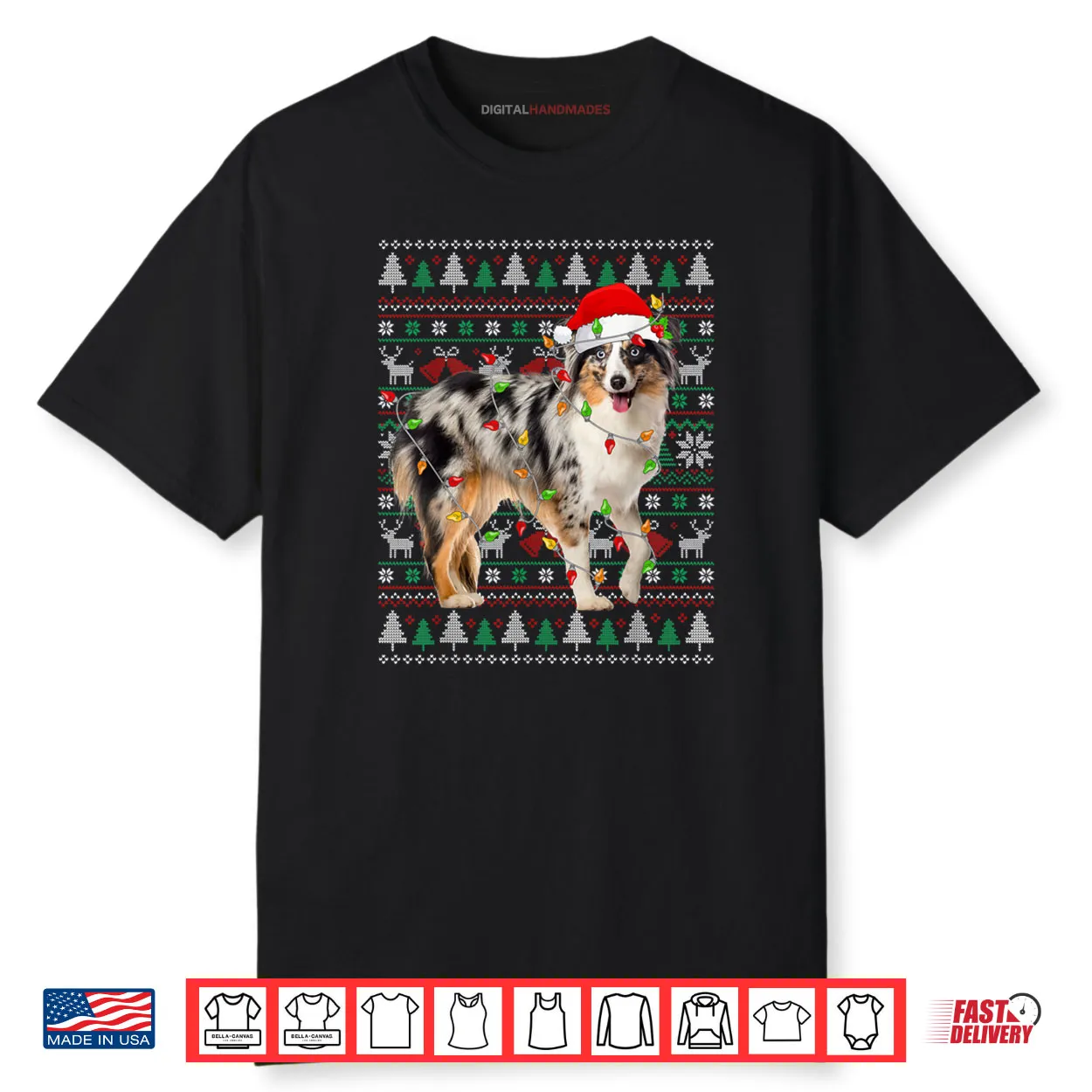 Australian Shepherd Dog Christmas Ugly Sweater Santa Xmas Shirt