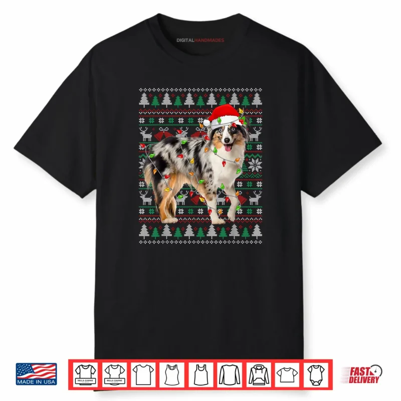 Australian Shepherd Dog Christmas Ugly Sweater Santa Xmas Shirt