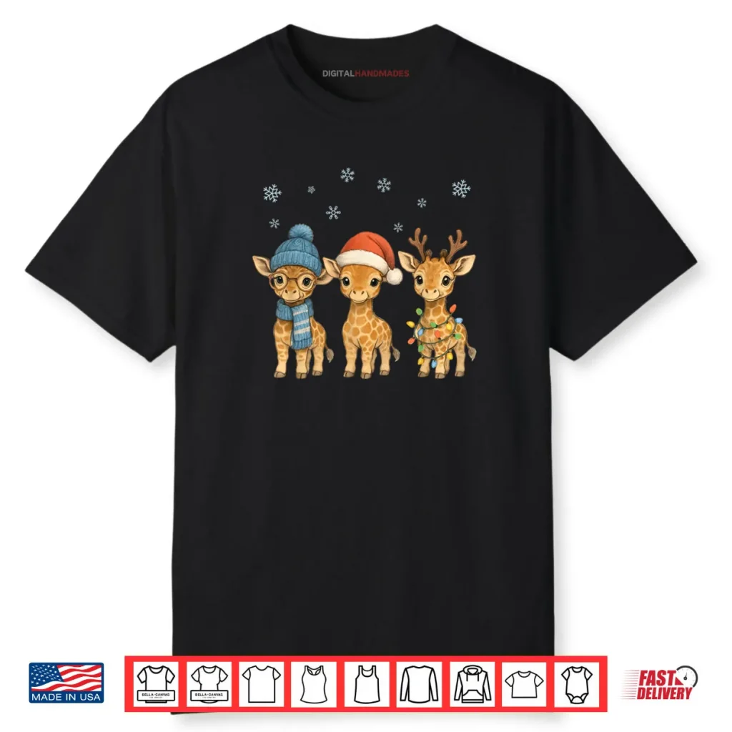 Baby Giraffe Christmas Lights Santa Hat Reindeer Shirt 1 Baby Giraffe Christmas Lights Santa Hat Reindeer Shirt