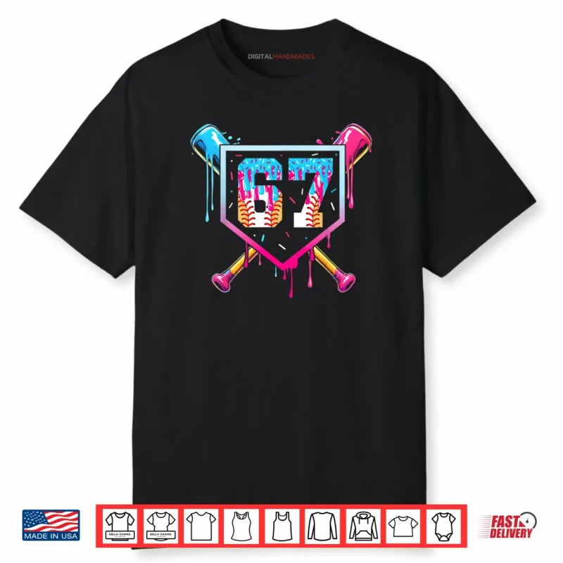 Baseball Ice Cream Drip Number 67 Player 67th Birthday Shirt