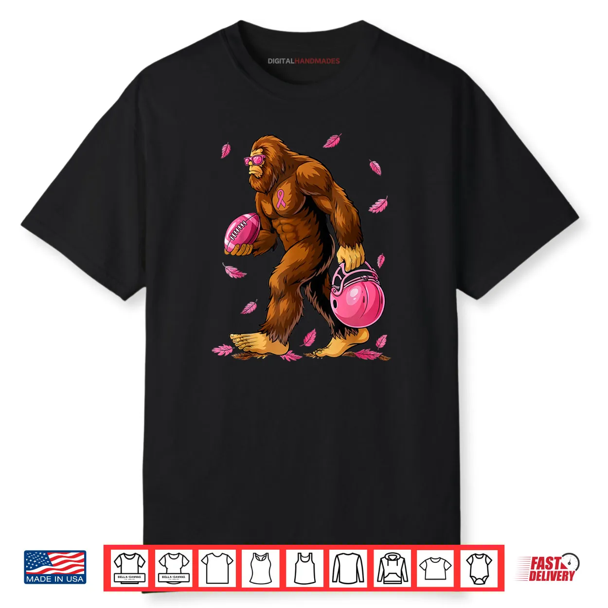 Bigfoot Football Pink Ribbon Breast Cancer Awareness Shirt