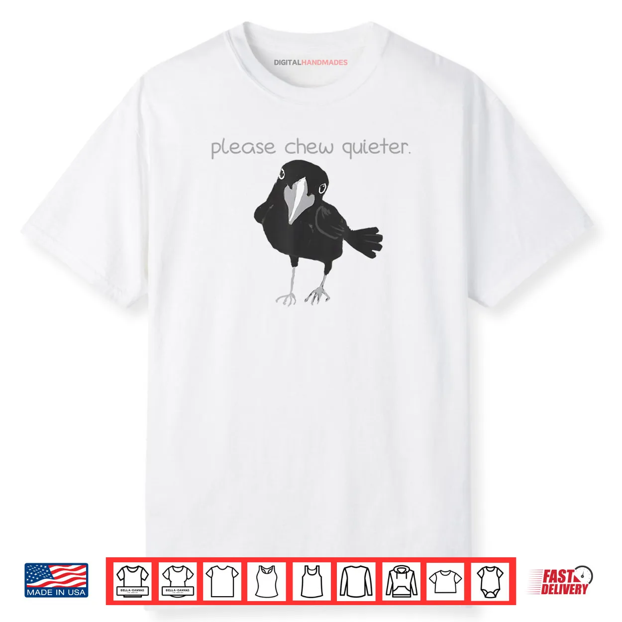 Black Bird Please Chew Quieter Introvert Quietness Shirt