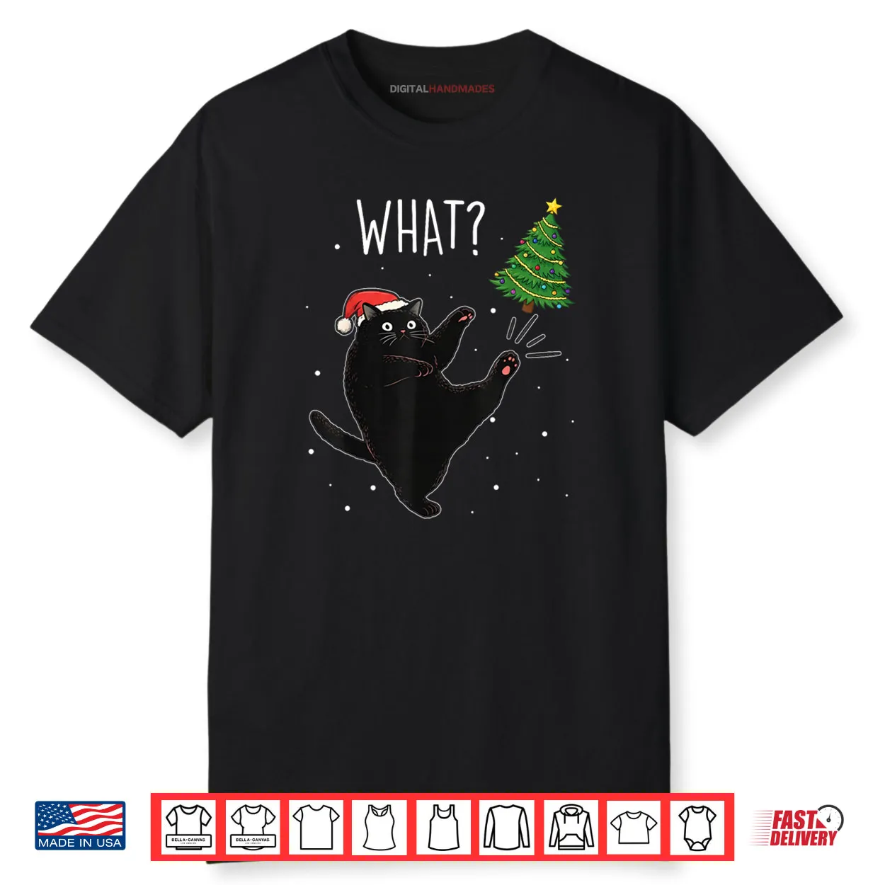 Black Cat What Christmas Tree Meme Xmas Shirt