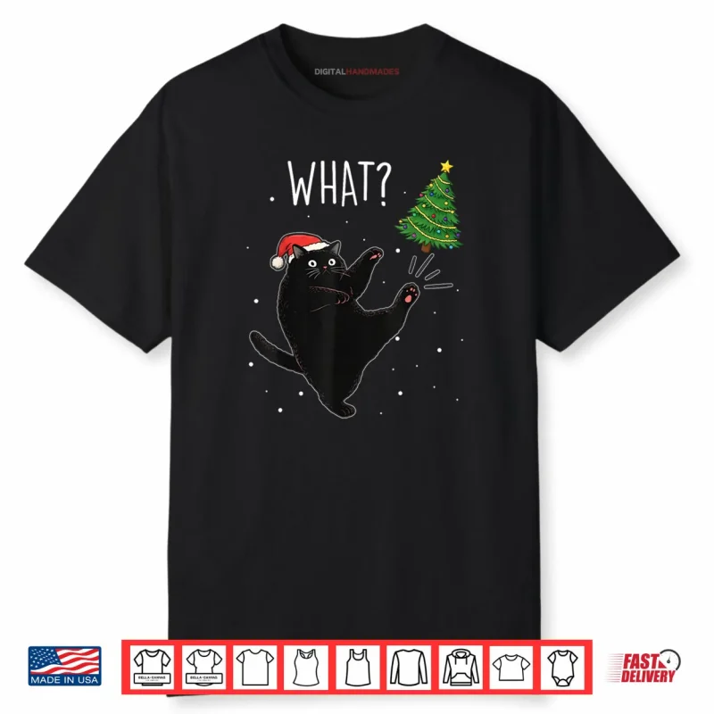 Black Cat What Christmas Tree Meme Xmas Shirt