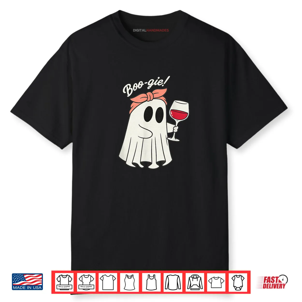 Boo Gie Ghost Drinking Wine with Bow Funny Boo Shirt