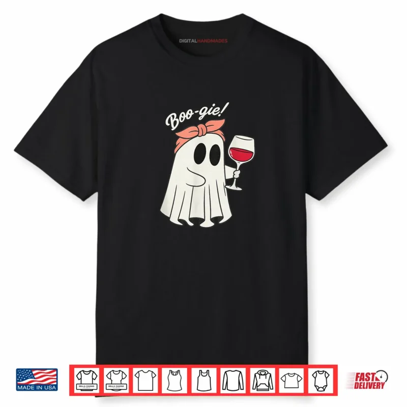 Boo Gie Ghost Drinking Wine with Bow Funny Boo Shirt