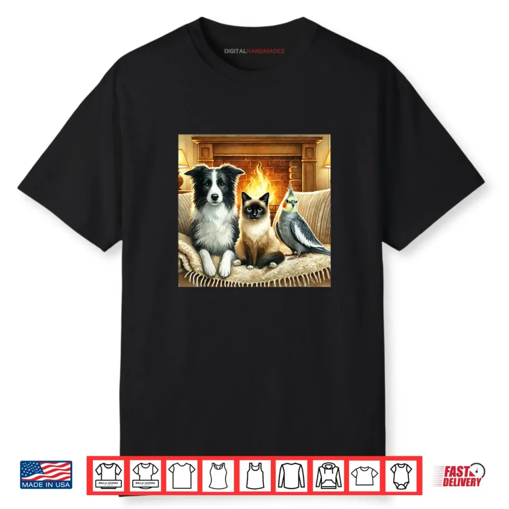 Border Collie Siamese Cat and Cockatiel Shirt