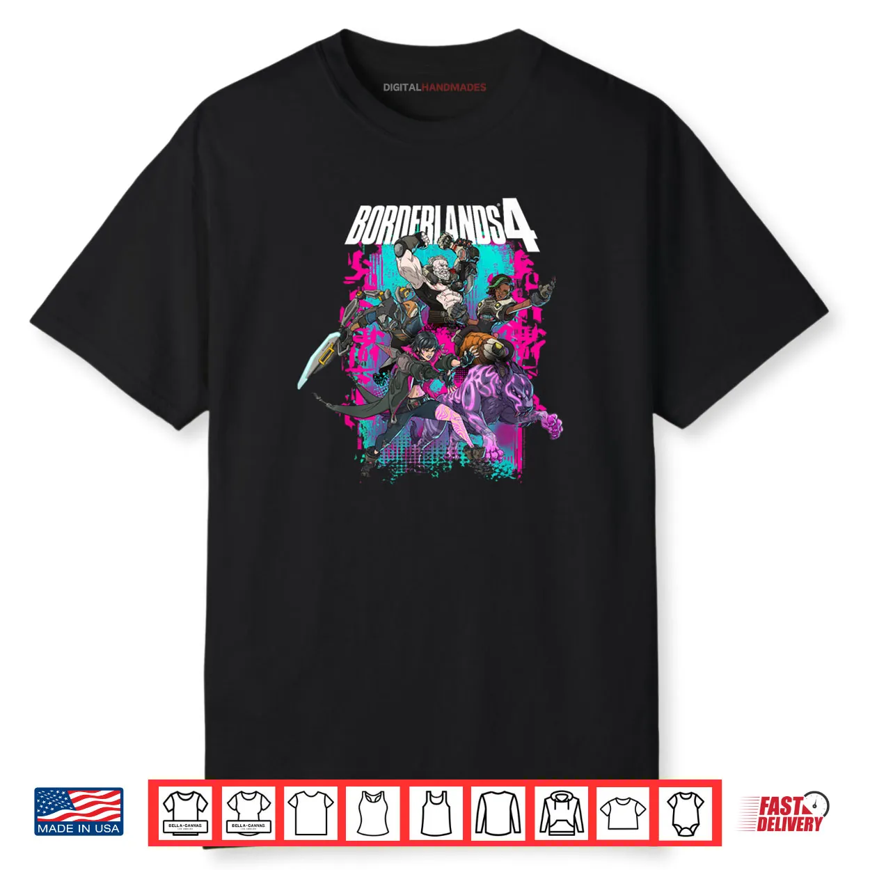 Borderlands 4 Colorful Heroes Collage Graffiti Video Game Shirt