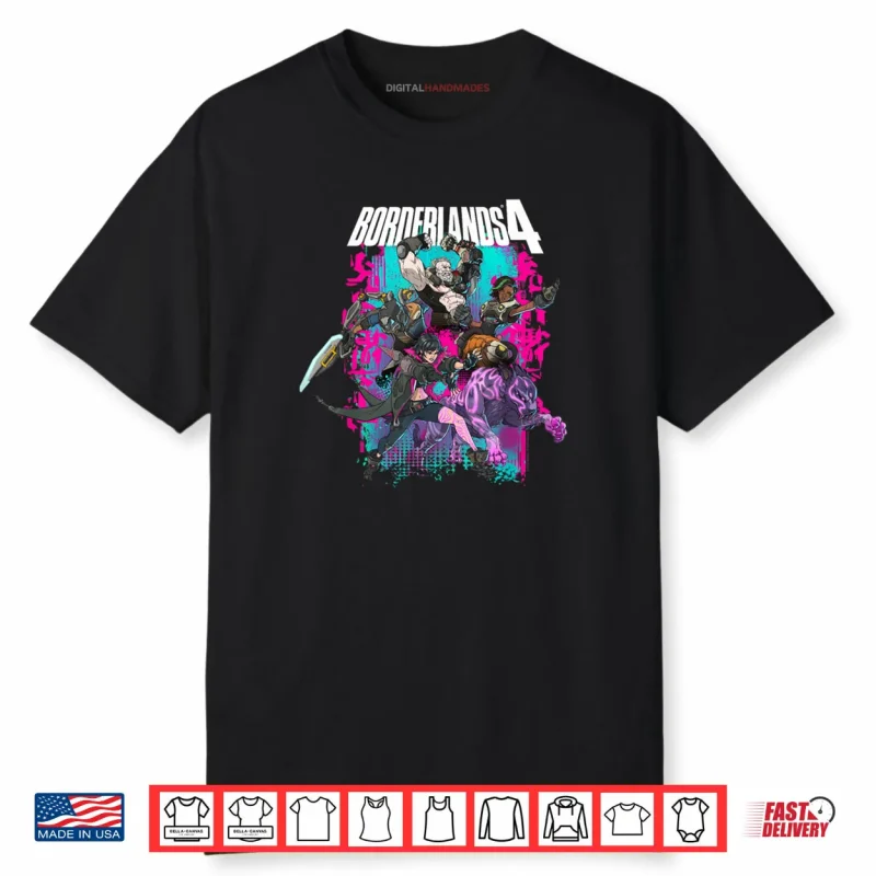 Borderlands 4 Colorful Heroes Collage Graffiti Video Game Shirt