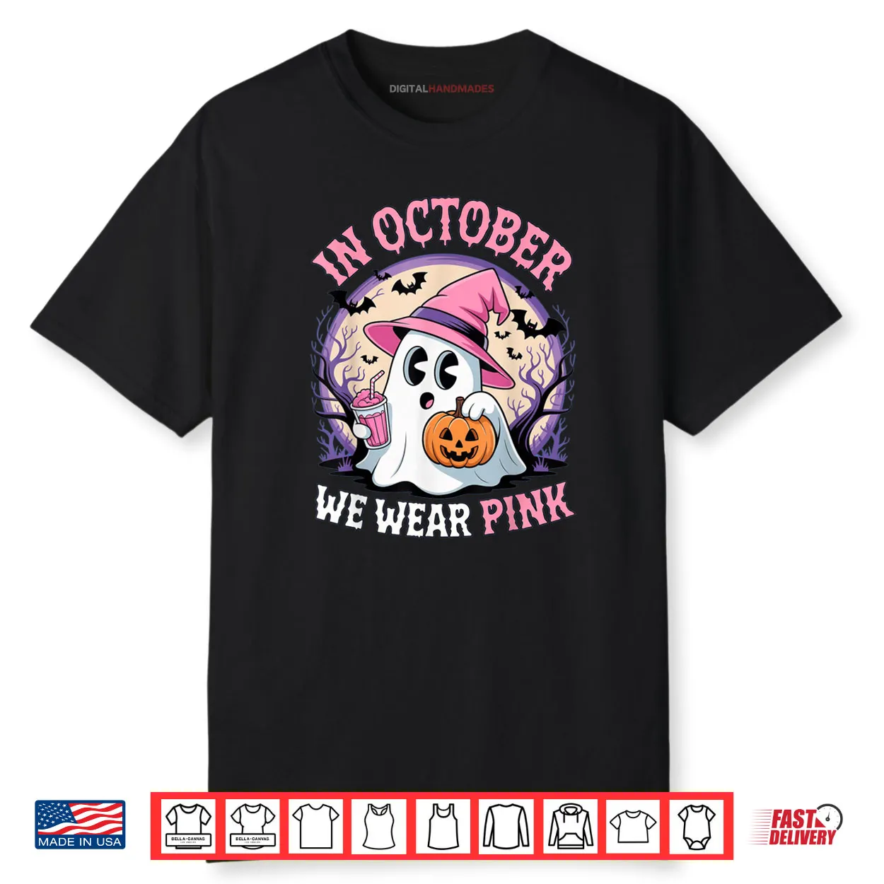 Breast Cancer in October We Wear Pink Ghost Shirt