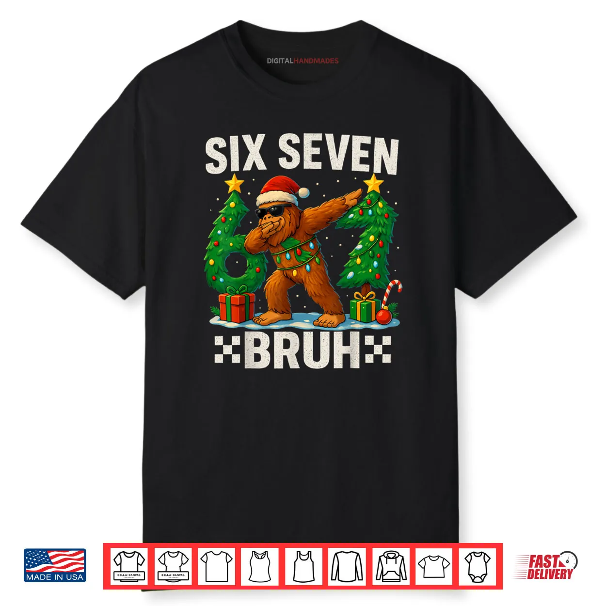 Bruh 67 Six Seven Santa Bigfoot Dabbing Christmas Shirt