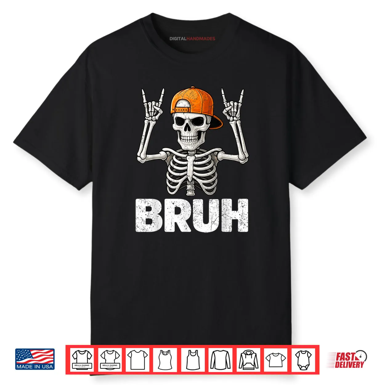 Bruh Halloween Skeleton Rock On Shirt
