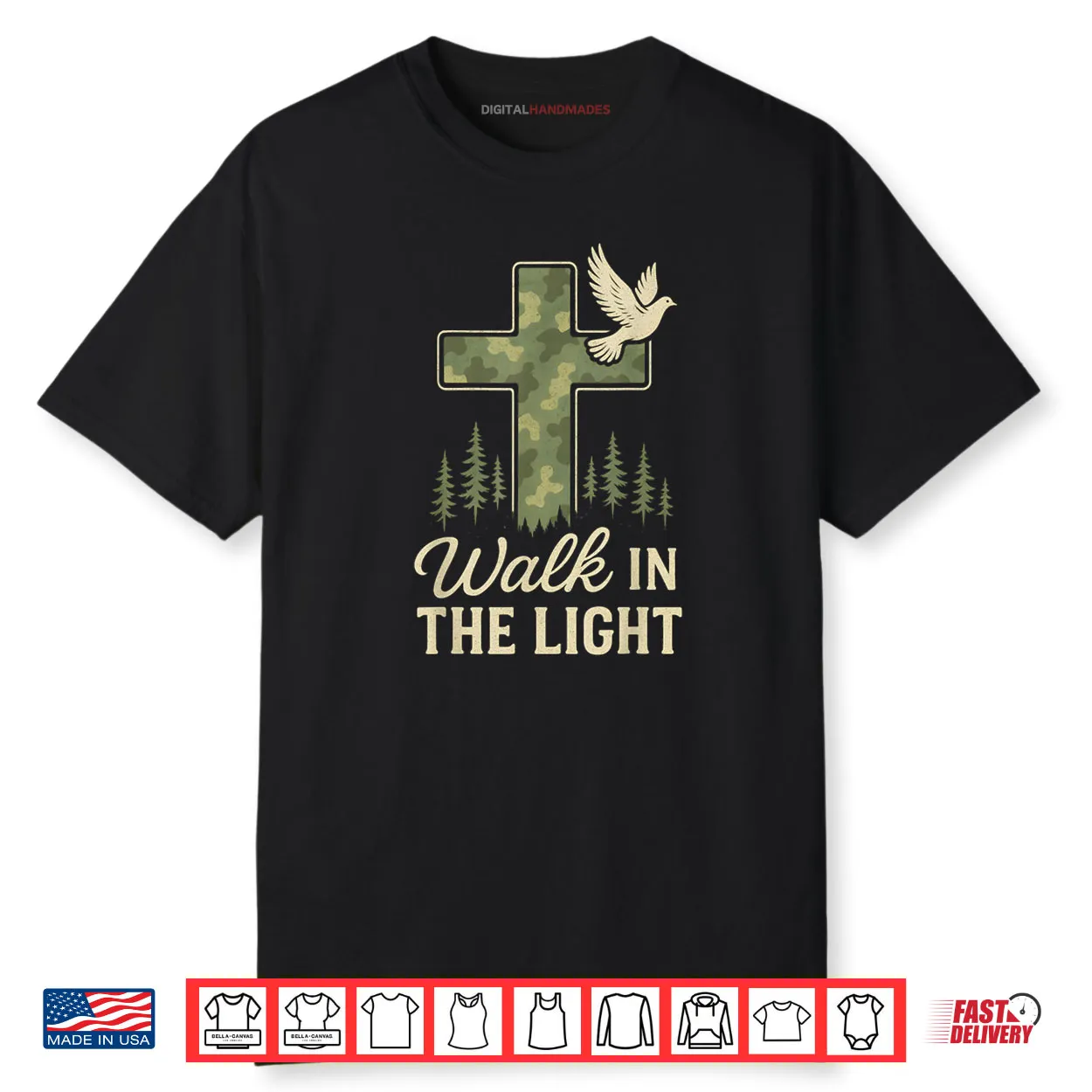 Camo Christian Cross Walk in The Light Bible Verse Shirt