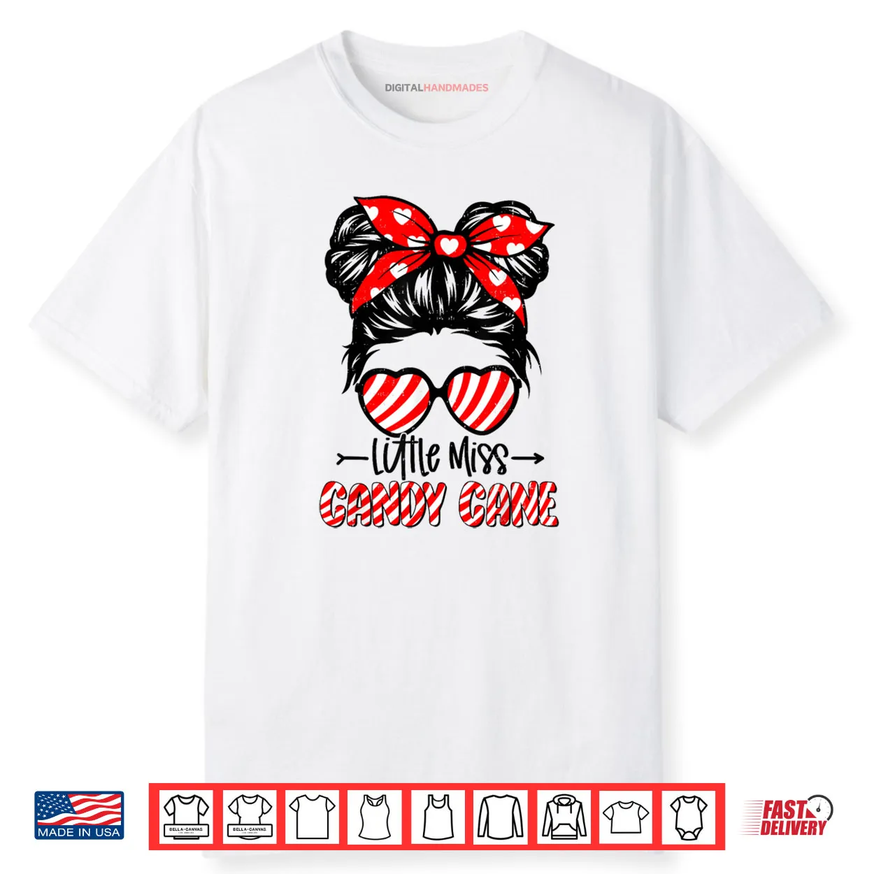 Candy Cane Messy Bun Girl Christmas Xmas Holiday Shirt