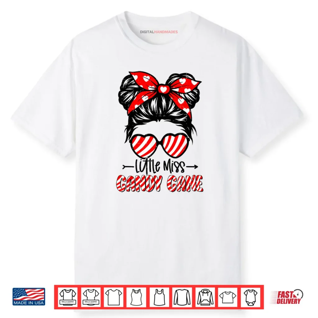 Candy Cane Messy Bun Girl Christmas Xmas Holiday Shirt 1 Candy Cane Messy Bun Girl Christmas Xmas Holiday Shirt