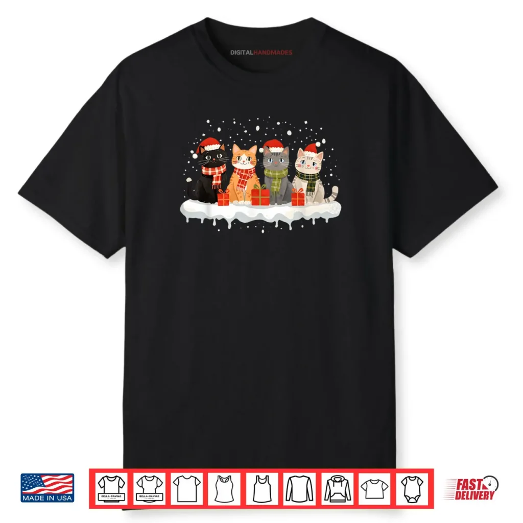 Cat Christmas Light Reindeer Santa Christmas Cat Lover Xmas Shirt