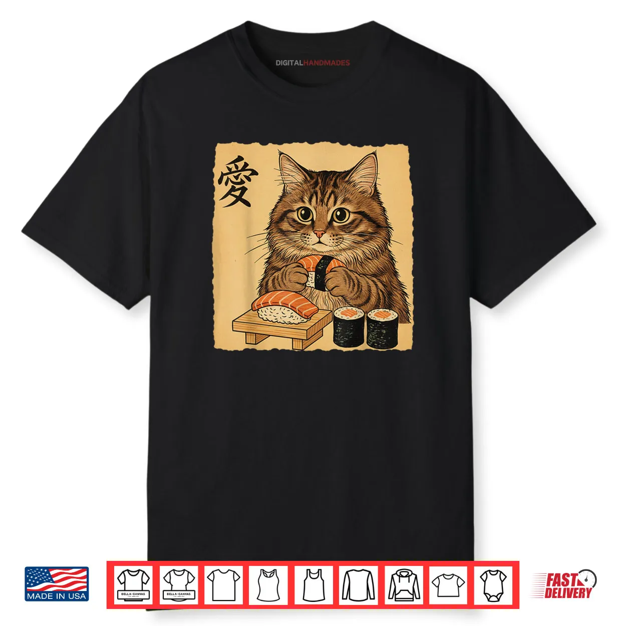 Cat Eating Sushi Japanese Art Vintage Style Cat Shirt