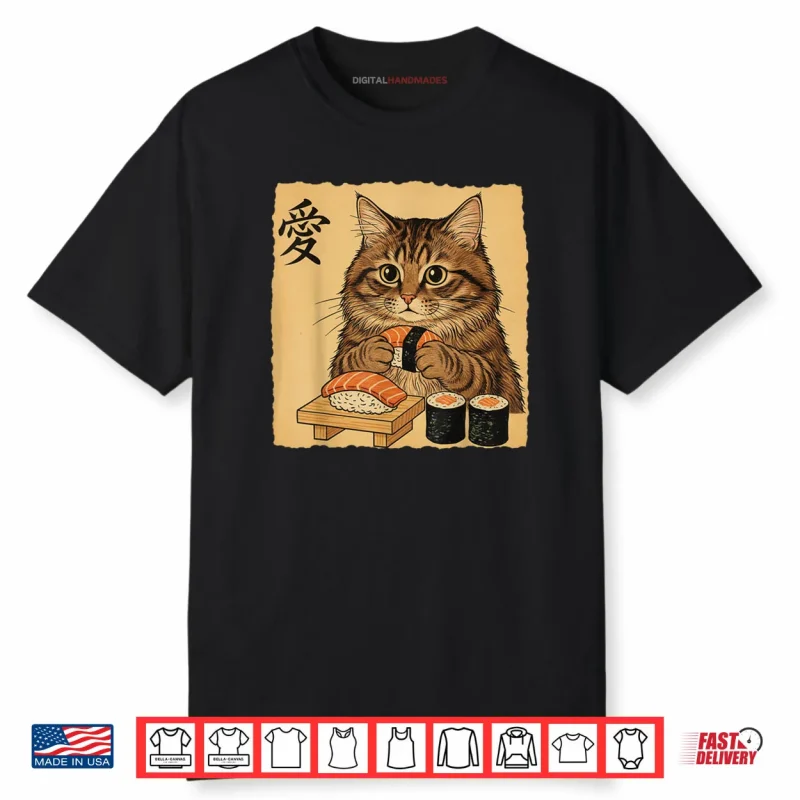 Cat Eating Sushi Japanese Art Vintage Style Cat Shirt