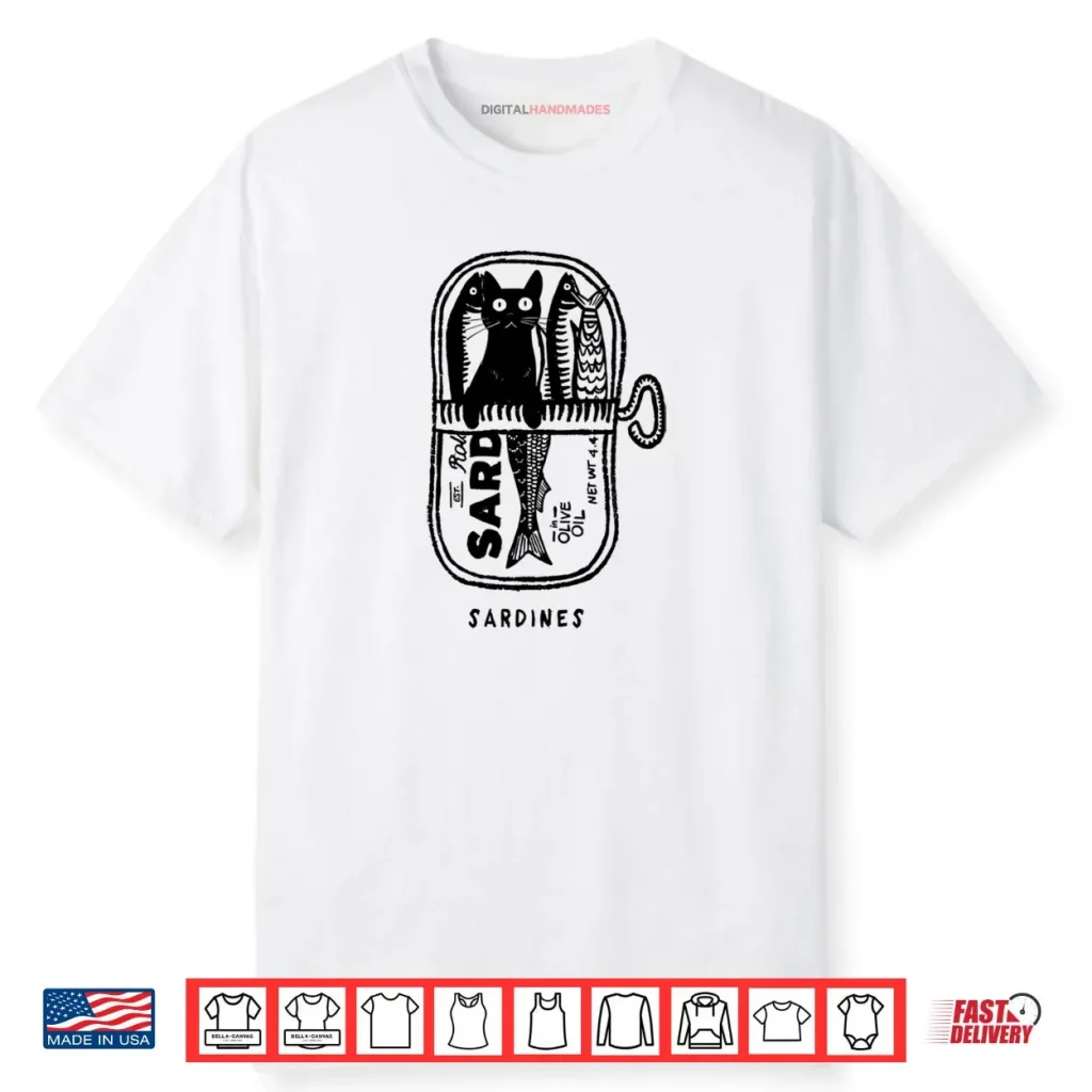 Cat Hiding In A Sardine Can Vintage Fish Tin Shirt