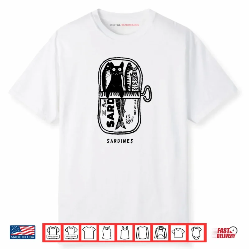 Cat Hiding In A Sardine Can Vintage Fish Tin Shirt