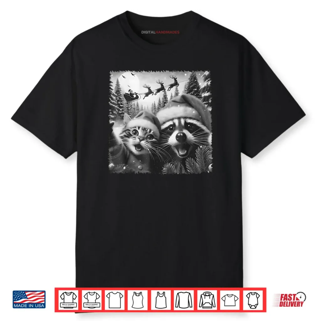 Cat Raccoon Selfie with Santa Christmas Shirt 1 Cat Raccoon Selfie with Santa Christmas Shirt