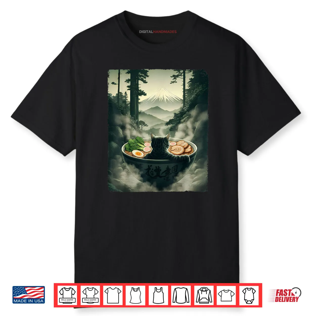 Cat Ramen Mount Fuji Zen Aesthetic Funny Japanese Shirt