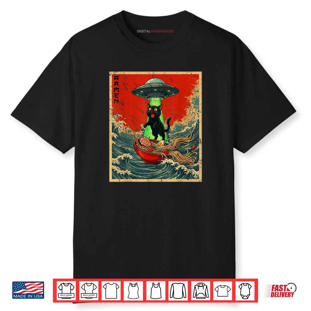 Cat Ramen UFO Japanese Anime Shirt