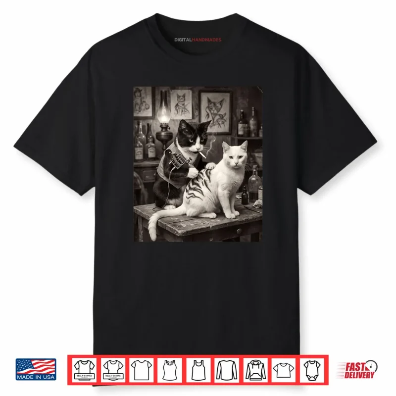 Cat Smoking Tattoo Vintage Inked Kitty Artist Meme Shirt