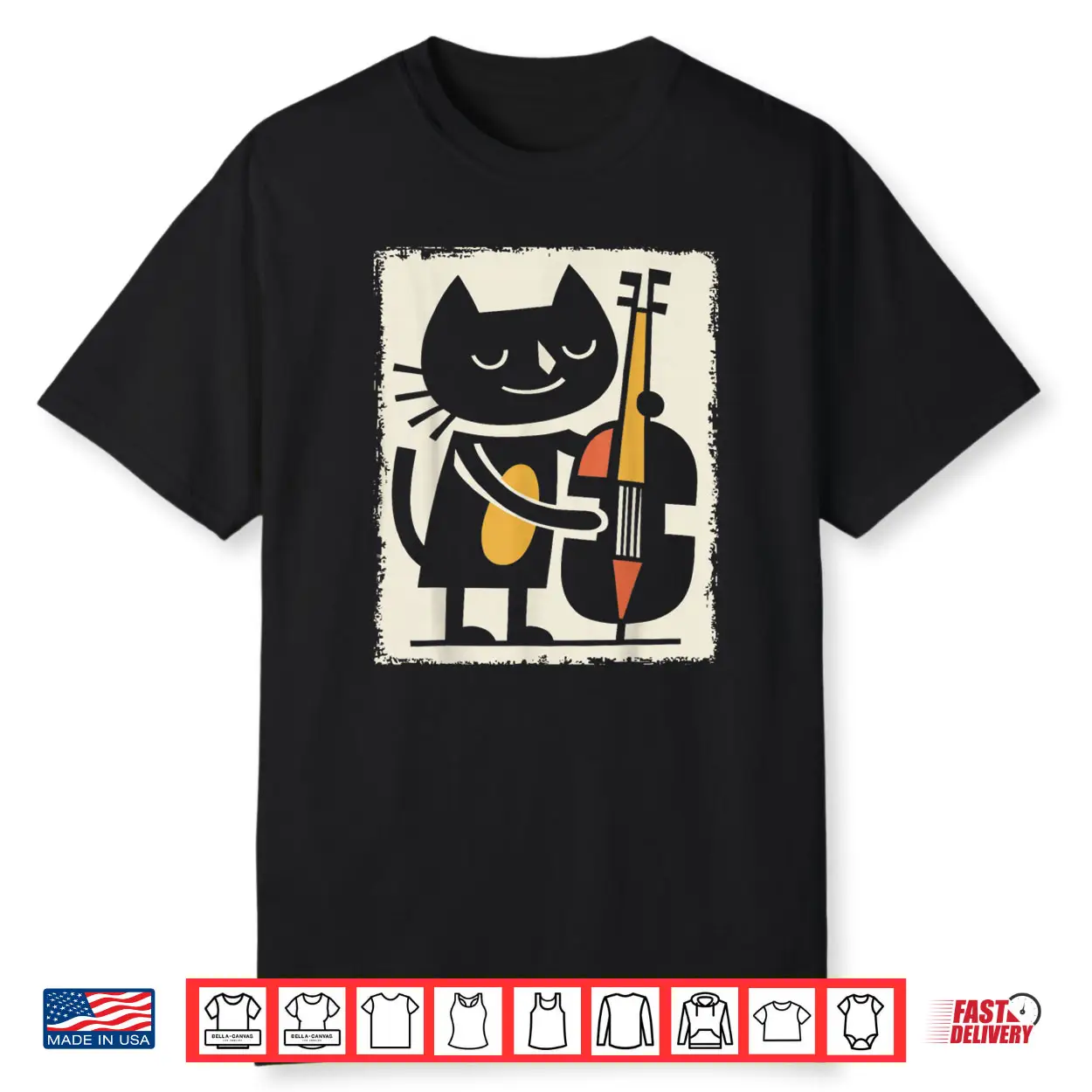 Cat Upright Bass Illustration Jazz Cartoon Art Shirt