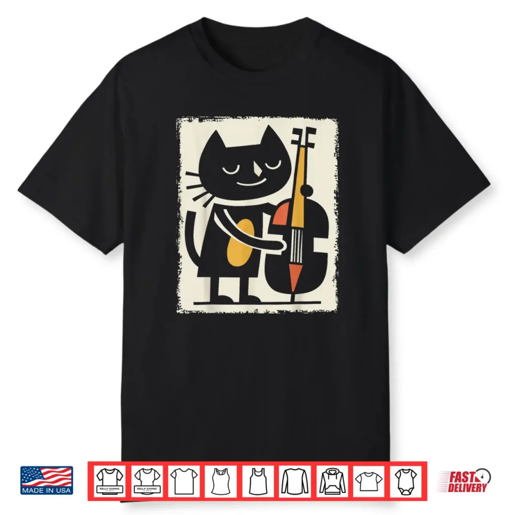 Cat Upright Bass Illustration Jazz Cartoon Art Shirt