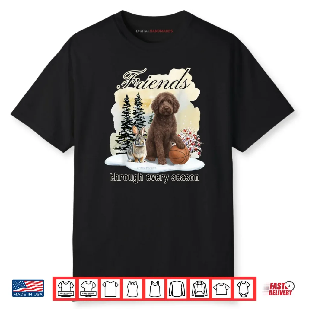 Chocolate Goldendoodle and Friend in Winter Snow Scene Shirt 1 Chocolate Goldendoodle and Friend in Winter Snow Scene Shirt