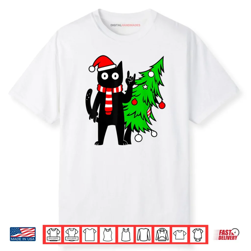 Christmas Cat Black Cat Tree Shirt 1 Christmas Cat Black Cat Tree Shirt